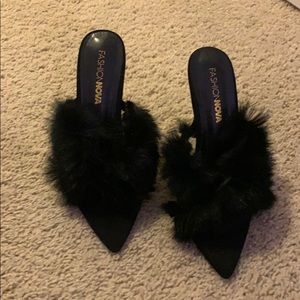Faux fur heels